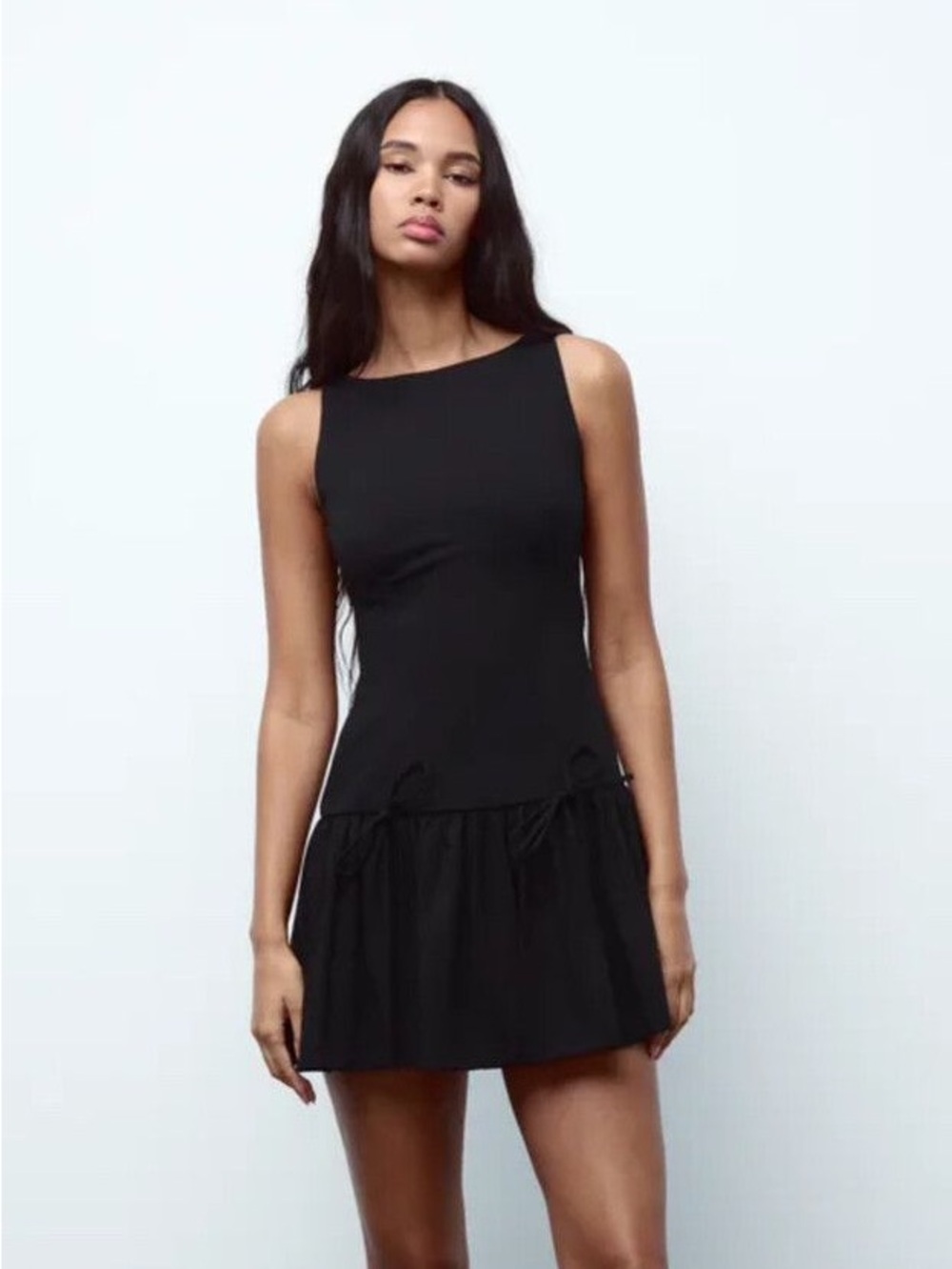 Zara Black Sleeveless Ruffle-Hem Mini Dress